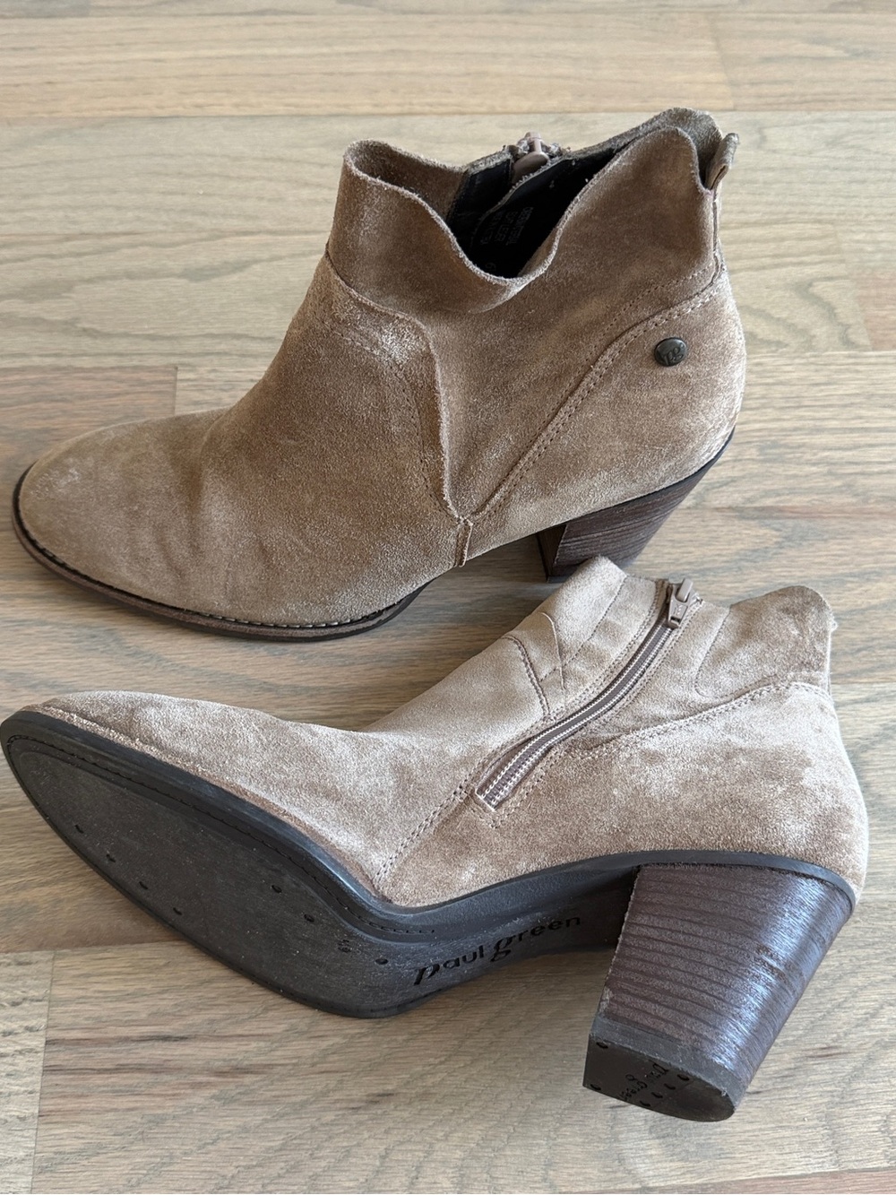 Paul Green Nora Tan Suede Leather Handcrafted Block Heel Ankle Boots 6.5